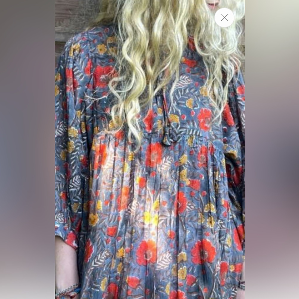 New Kashvi Boho Cotton Dress Grey Red Floral X-Lg - Picture 2 of 6